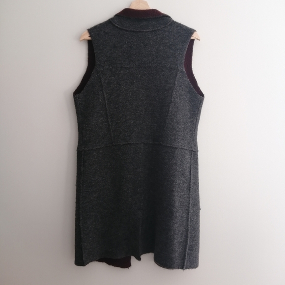Anthropologie Moth Morris Wool Sleeveless Duster Vest Gray Maroon XS/S - Picture 5 of 17